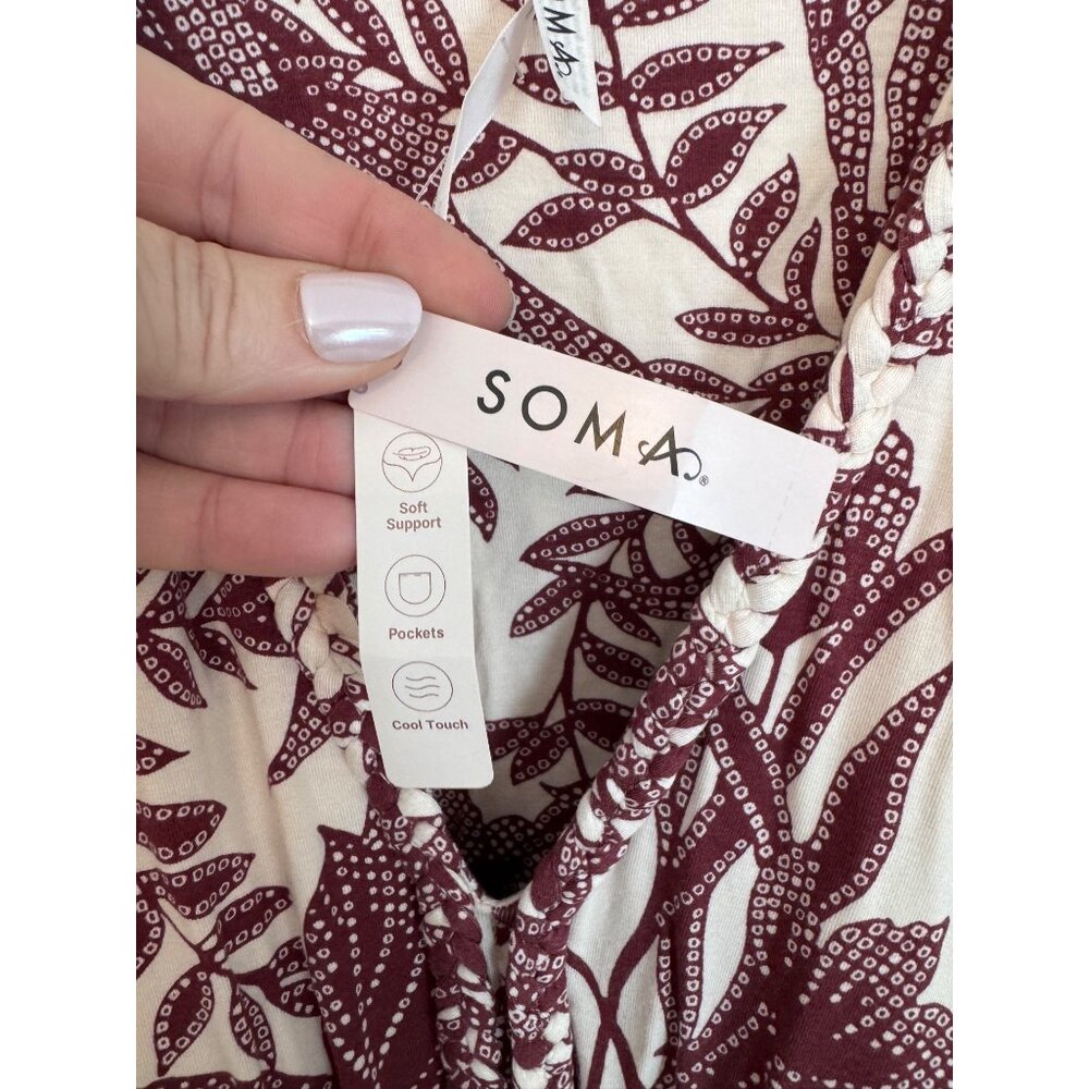 Soma Soft Jersey Caftan Midi Short Sleeve Tropical Dress Size Large NWT - Picture 7 of 15